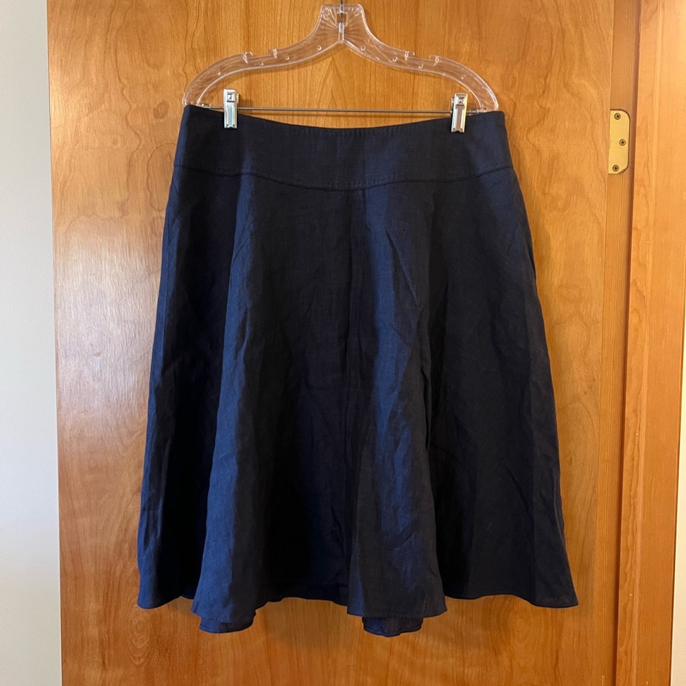 Talbots Linen Flared Skirt Navy Blue Lined Side Zipper NWOT Petite 14 14P